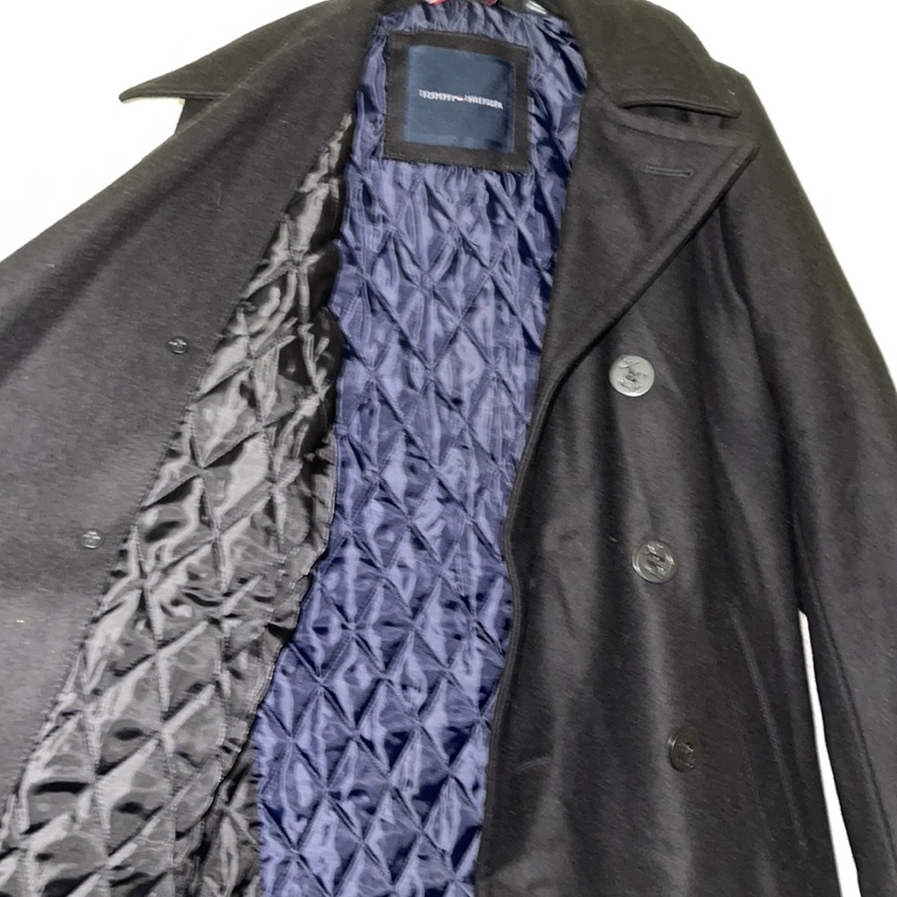 Tommy Hilfiger navy pea coat with quilted inner lining and anchor buttons detail